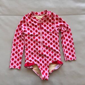 Pink Chicken Long Sleeve Rashguard One Piece Swimsuit Strawberry Print Size 6
